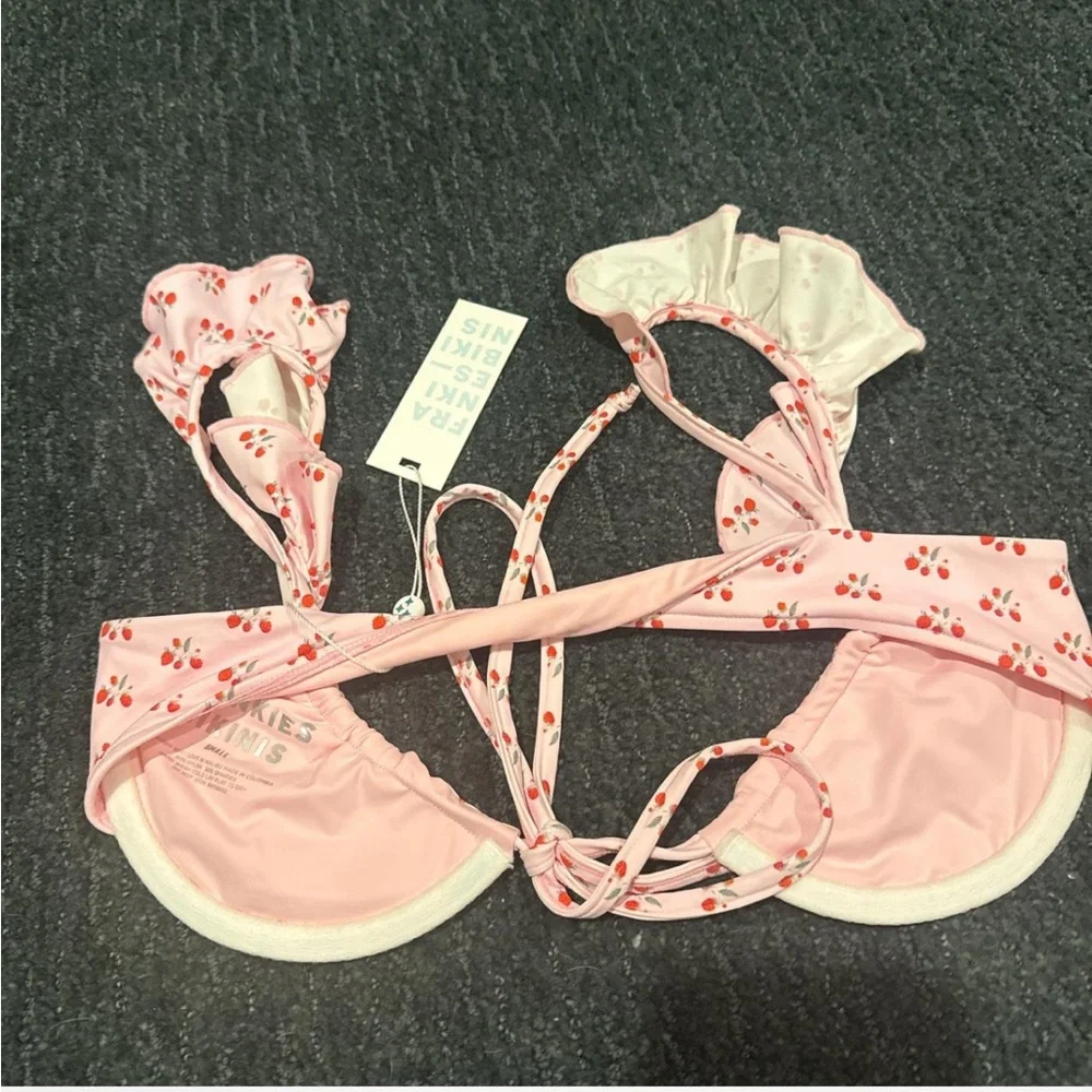 Frankie’s Bikinis Pink Cherry Print Bikini Top